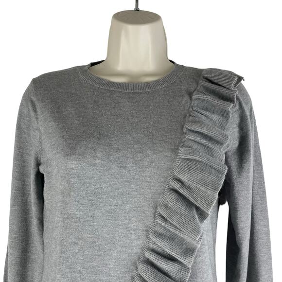 Miss Selfridge Asymmetric Ruffle Crewneck Pullover Sweater Gray Size 2 - Picture 4 of 9